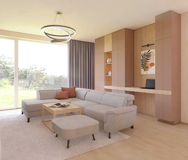 Moderní obývací pokoj s kuchyní