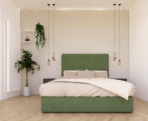 Návrh moderní, útulné a pohodlné ložnice ve stylu glamour