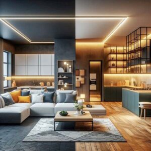 obývací pokoj s kuchyňským koutem