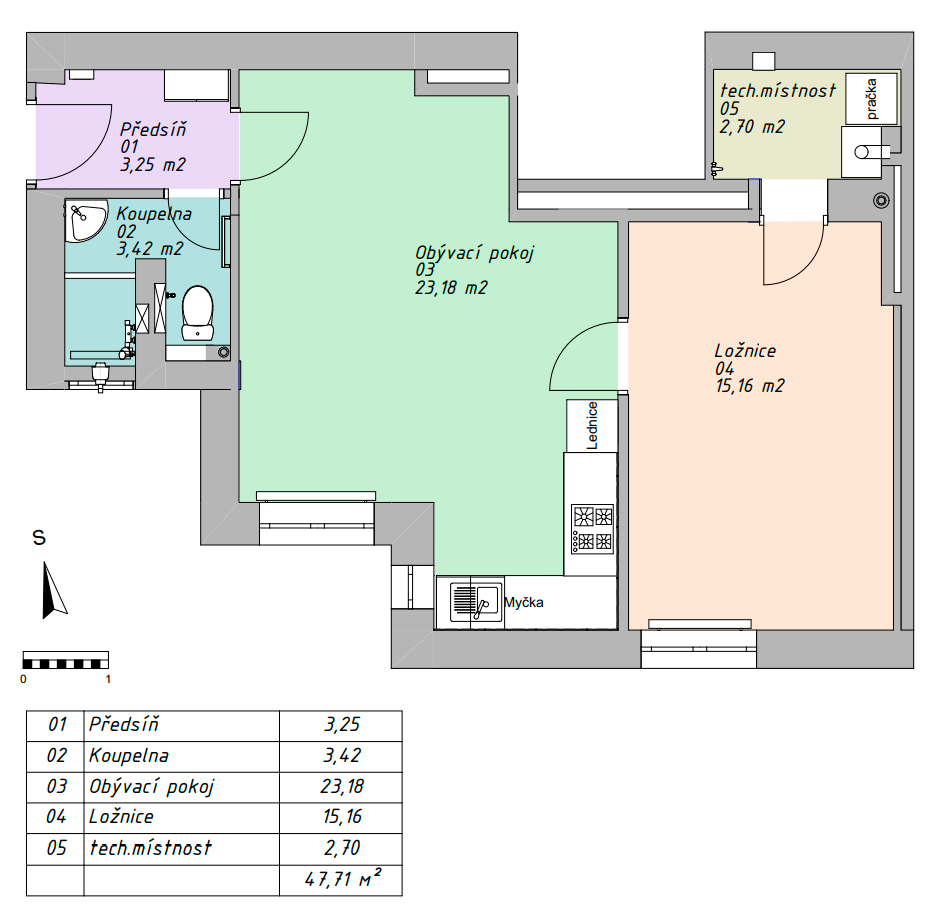 floor plan of the apartment after reconstruction 2+kk